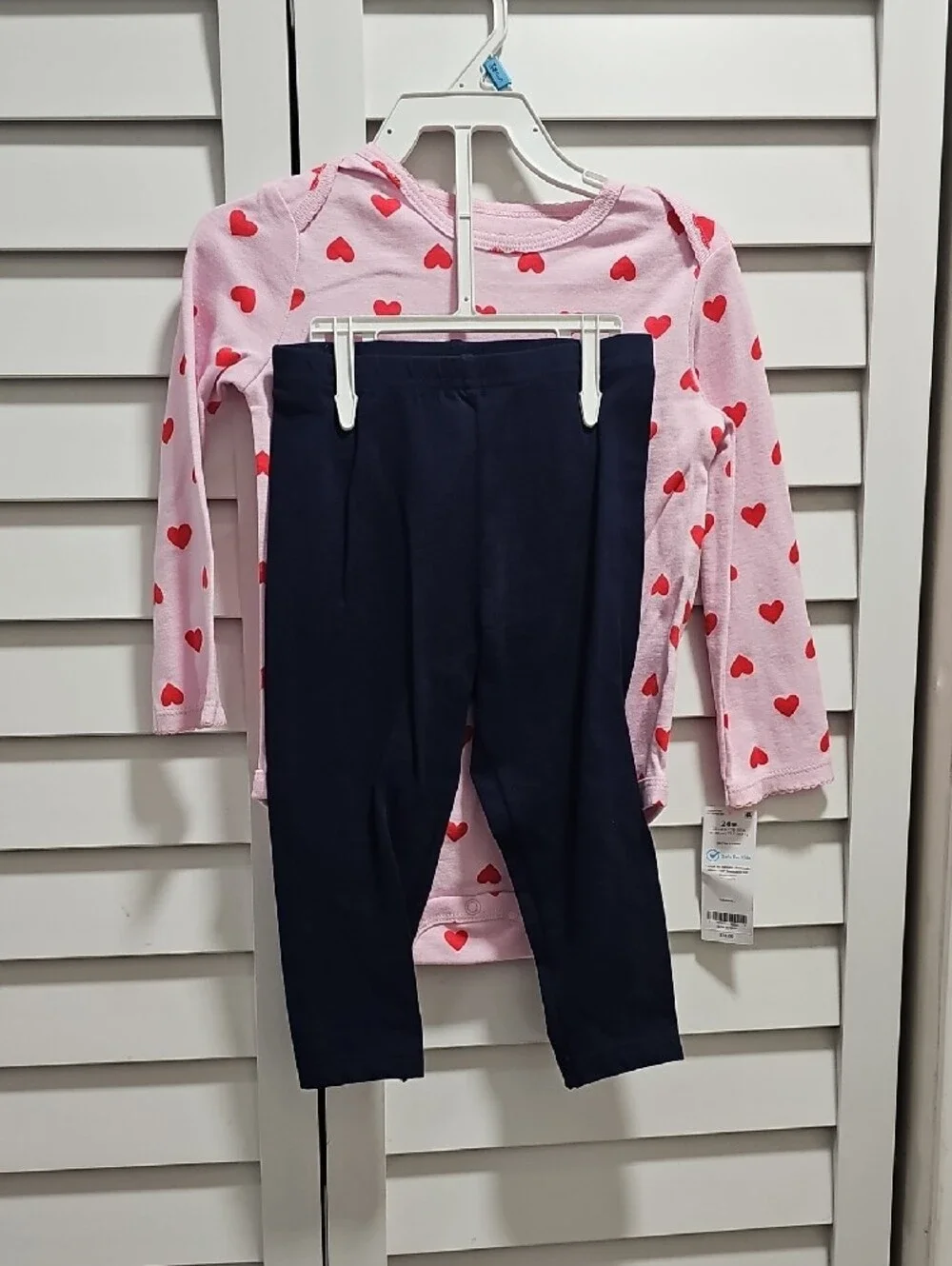Carter's Red Puffer Vest with Pink Heart Tee and Navy Leggings